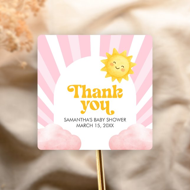 Here Comes the Sun Baby Shower Square Sticker (Sunshine Baby Shower Sticker)