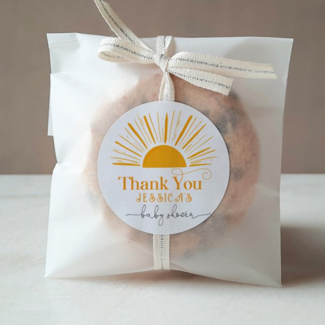 Here comes the sun baby shower thank you classic round sticker (Creator Uploaded)