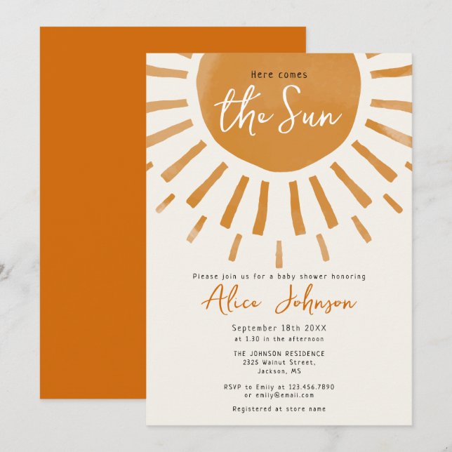 Here Comes The Sun Boho Baby Shower Invitation (Front/Back)