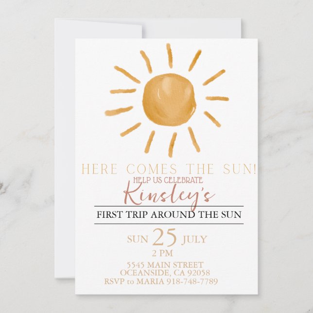 Here comes the sun boho Birthday Invitation (Front)
