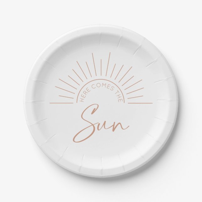 Here Comes the Sun Boho Modern Baby Shower Paper Plate (Front)