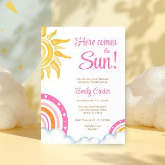 Here Comes the Sun Boho Rainbow Baby Shower Invitation