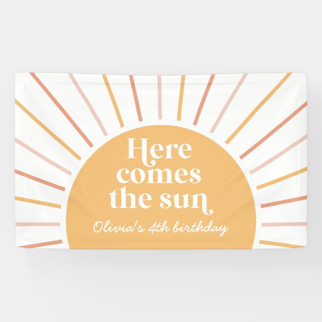 Here Comes the Sun Boho Sunshine birthday Banner (Horizontal)