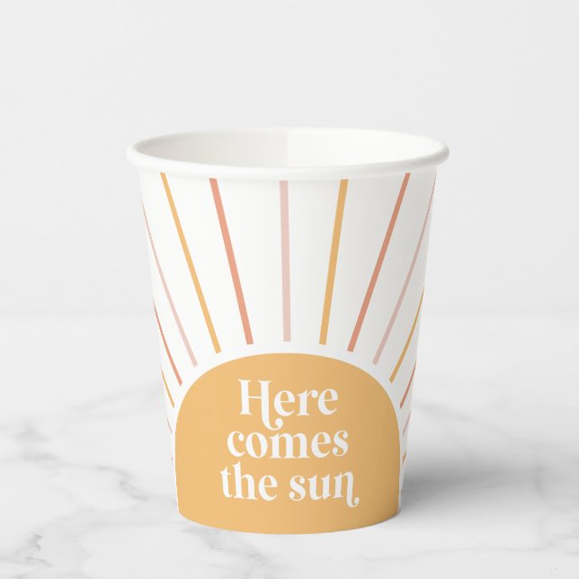 Here Comes the Sun Boho Sunshine birthday Paper Cu Paper Cups (Left)