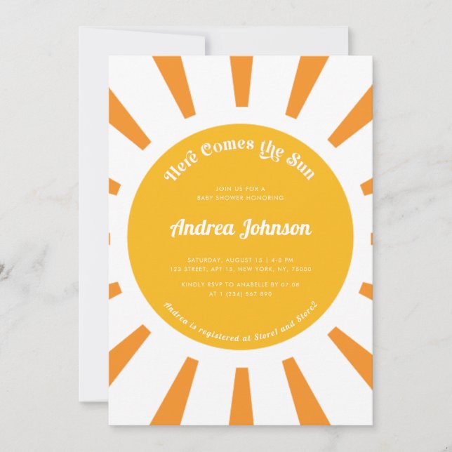 Here Comes the Sun Boho Sunshine Cute Baby Shower Invitation (Front)