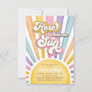 Here Comes the Sun: Boho Sunshine Girl Baby Shower Invitation