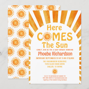 Here Comes The Sun Boho Whimsical Baby Shower  Invitation