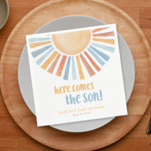 Here comes the sun boy baby shower napkin
