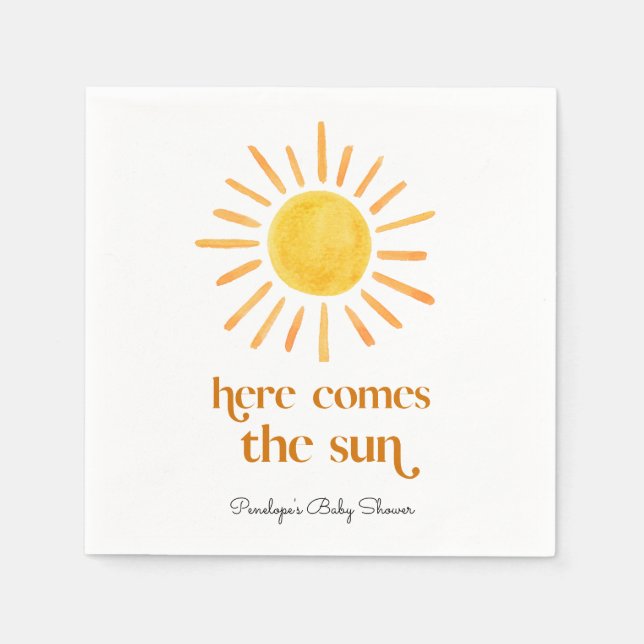 Here Comes the Sun Boy Baby Shower Napkin (Front)
