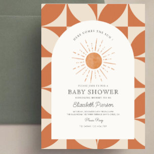Here comes the sun Burnt Orange Sun Baby Shower Invitation