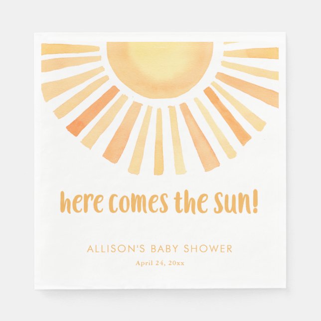 Here comes the Sun gender neutral baby shower Napkin (Front)