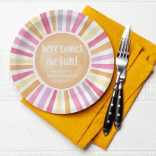 Here comes the sun girl baby shower sunshine paper plate