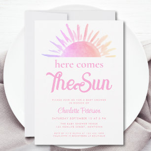 Here Comes The Sun Pink Baby Shower Invitation