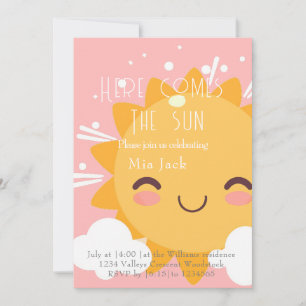 Here comes the sun pink invitation