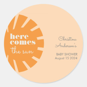 Here Comes the Sun Retro Baby Shower Classic Round Sticker