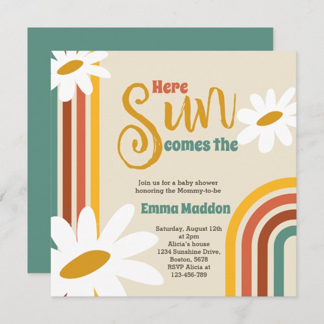 Here comes the sun Retro Baby Shower Invitation (Front/Back)