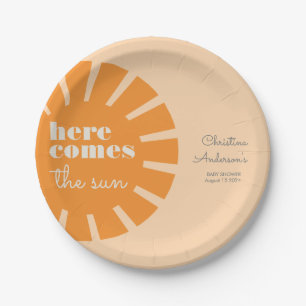Here Comes the Sun Retro Baby Shower Paper Plate