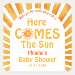 Here Comes The Sun Retro Baby Shower Thank You Square Sticker
