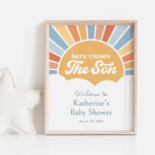 Here Comes the Sun Retro Baby Shower Welcome Sign