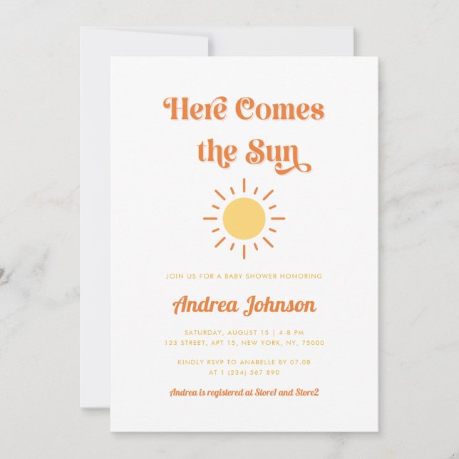 Here Comes the Sun Retro Boho Sunshine Baby Shower Invitation (Front)