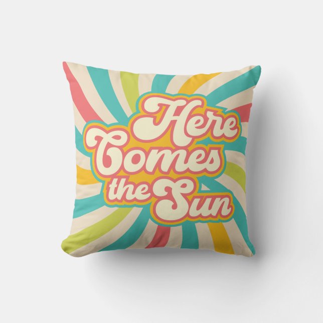 Here Comes The Sun Retro Summer Vibes Cushion (Front)