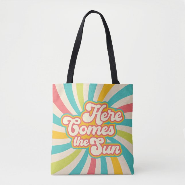 Here Comes The Sun Retro Summer Vibes Tote Bag (Front)