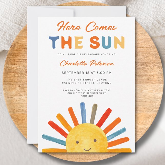 Here Comes the Sun Sunshine Baby Shower Invitation (Creator Uploaded)