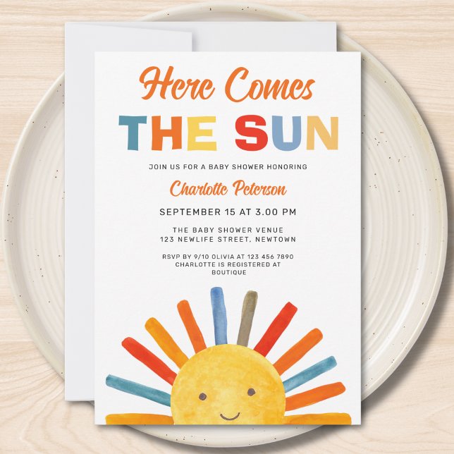 Here Comes the Sun Sunshine Baby Shower  Invitation (Creator Uploaded)