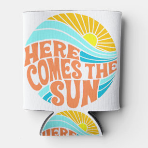 Here Comes the Sun Tee, Retro Style, Hippie Style Can Cooler