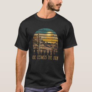 Here Comes The Sun TShirt Cute Cactus Sunset Vapor