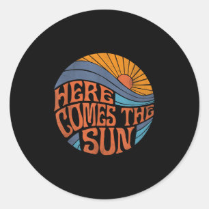 Here Comes The Sun Vintage Retro Sixties Surf Summ Classic Round Sticker