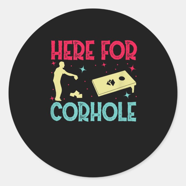 Here Cornhole Classic Round Sticker (Front)