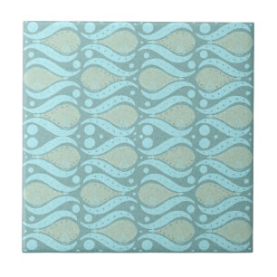 Here Fishy Fish Swimming Turquoise and Greens Tile