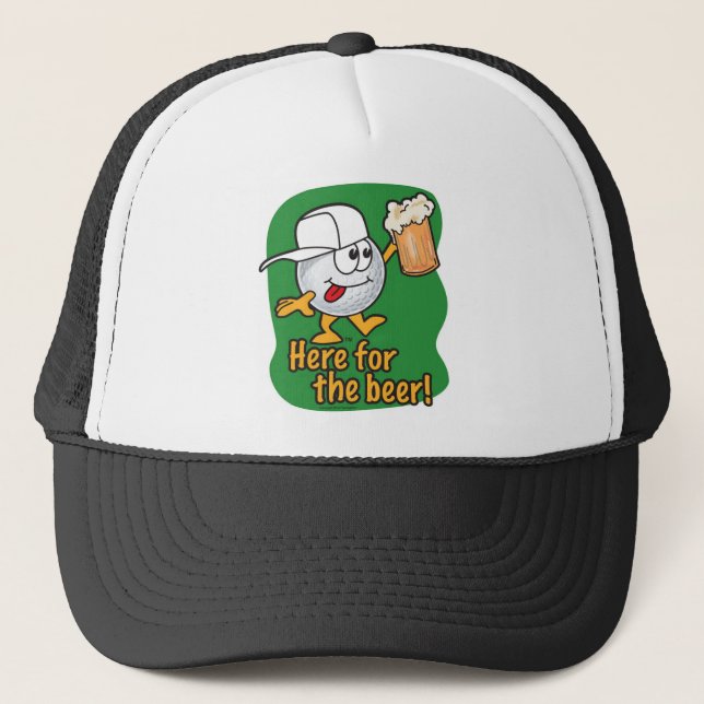 Here For The Beer Cartoon Golfer Trucker Hat (Front)