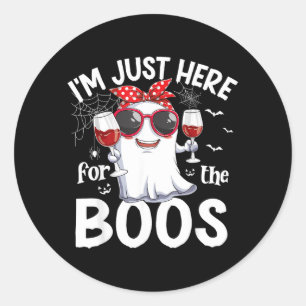 Here for The Boos Funny Halloween Women Ghost Wine Classic Round Sticker