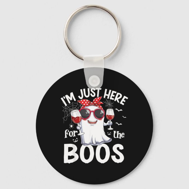 Here for The Boos Funny Halloween Women Ghost Wine Key Ring (Front)