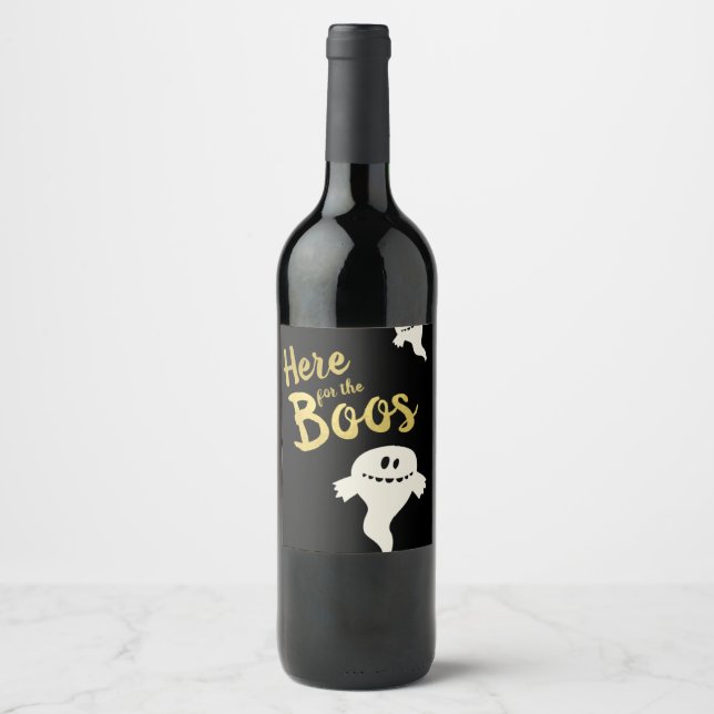 Here for the Boos gold and black halloween party Wine Label (Front)