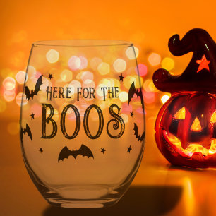 Here for the Boos Halloween Bats Stemless Wine Glass