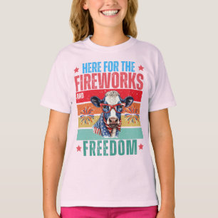 Here For The Fireworks and Freedom, Patriot Cow T-Shirt