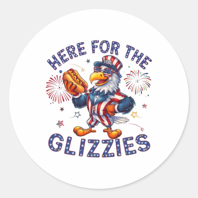 Here For The Glizzies Hot Dog America Flag  Classic Round Sticker (Front)