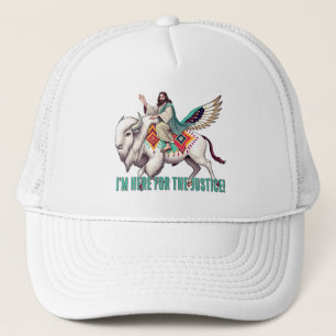 Here for the Justice! Jesus on a White Buffalo Trucker Hat