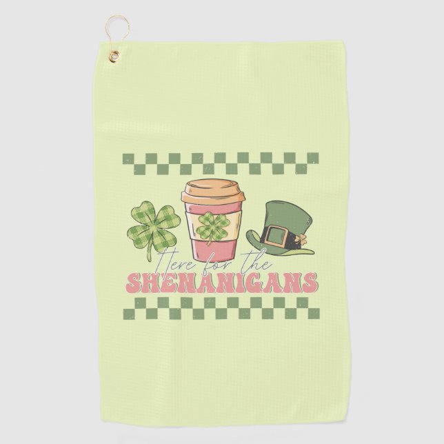 Here For The Shenanigans - Clover Coffee Golf Towel (Front)