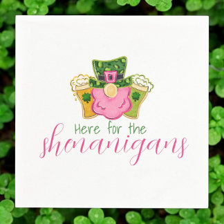 Here for the Shenanigans St Patricks Pink  Napkin