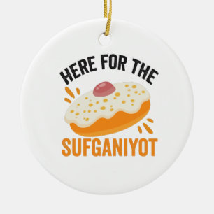 Here For the sufganiyot Funny Jewish Hanukkah Gift Ceramic Tree Decoration
