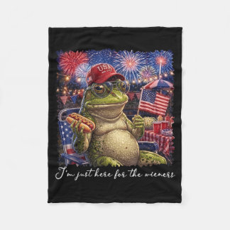 Here For The Wieners Funny Frog Meme 4th Of July Fleece Blanket