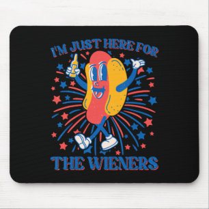 Here For The Wieners Hot Dog Funny 4th Of July Mouse Mat