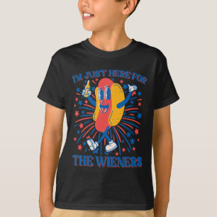 Here For The Wieners Hot Dog Funny 4th Of July T-Shirt