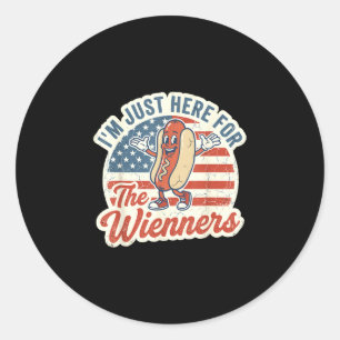 Here for the wieners shirt funny patriotic hot dog classic round sticker