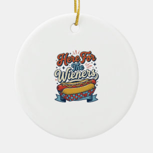 Here For The Wieners Vintage Hot Dog Shirt_1 Ceramic Tree Decoration