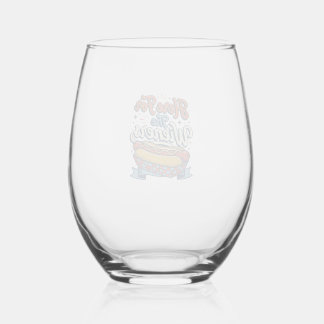 Here For The Wieners Vintage Hot Dog Shirt_1 Stemless Wine Glass